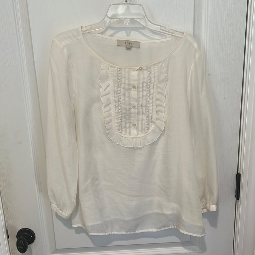 Ann Taylor Loft Cream Blouse with Beautiful Details